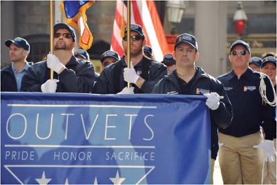 Members of the organization OUTVETS marched in the Veterans Day Parade in Boston last November. The group won approval to march in this year’s South Boston St. Patrick’s Day Parade at a meeting last month.  Chris Lovett photo
